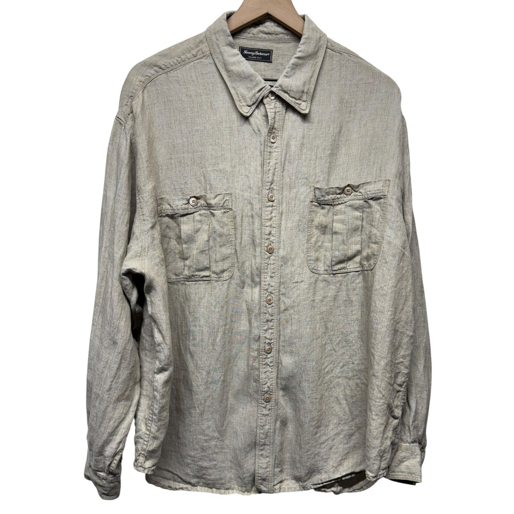 Tommy Bahama Mens Button Down 100% Linen Shirt XL Long Sleeve Beige Beach